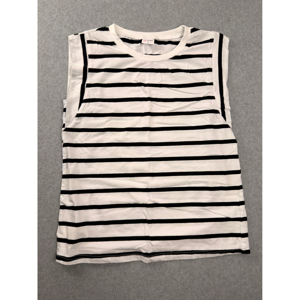 Wiholl Womens Striped Muscle Tank Top Black White Crew Neck Size S